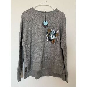 NWT Eva Franco Pocket Sequin Sweatshirt Hi Lo Front and Back